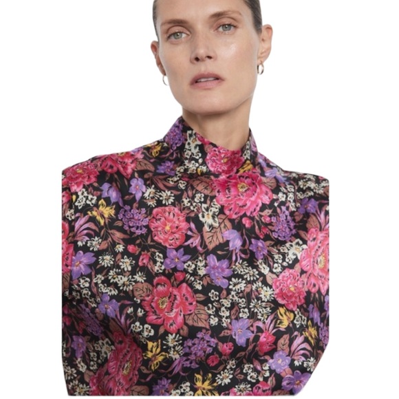 Zara Floral Mock Neck Long Sleeve Blouse - Picture 2 of 13